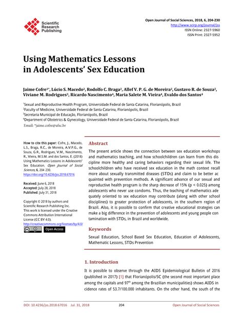 Pdf Using Mathematics Lessons In Adolescents Sex Education