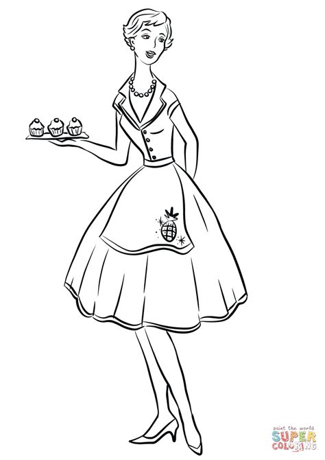 1950s Housewife Coloring Page Free Printable Coloring Pages