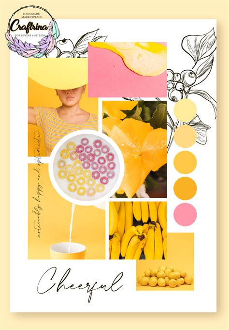 Yellow Themed Mood Board Cheerful Mood Board Design Mood Board