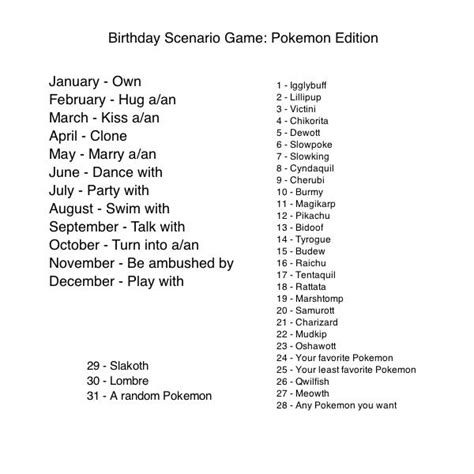 Birthday Scenario Game Pokemon Edition Birthday Scenario Game Know