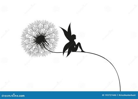 Fairy Sits On A Dandelion Silhouette Stock Vector Illustration Of