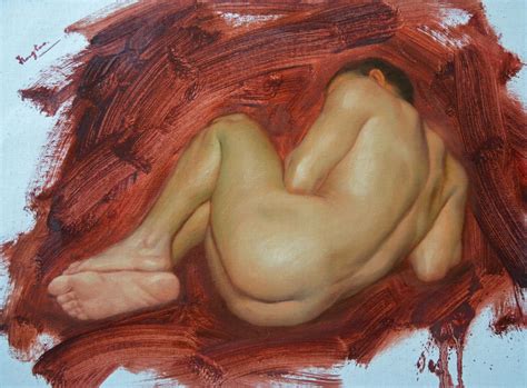 Original Classic Oil Painting Man Body Art Male Nude Boy On Linen