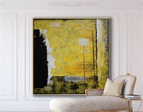 Minimalist Abstract Painting Black Yellow Abstract Large Etsy