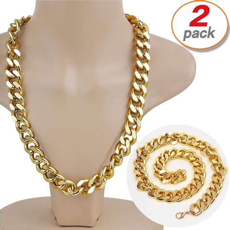 2 Pack Hip Hop Chain Necklace Rapper Gold Costume Necklace