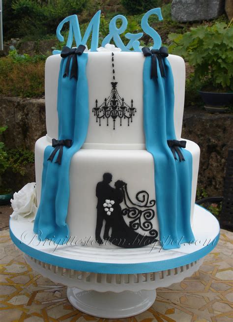 Wedding Cake Turquoise And White With Silhoutte