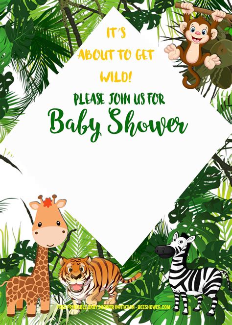 Free Printable Jungle Theme Baby Shower Invitation Templates