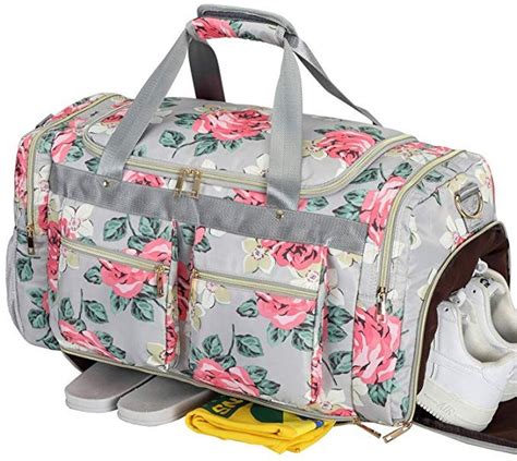 Women Overnight Duffel Bag With Shoe Pocket Floral Weekender Duffle For
