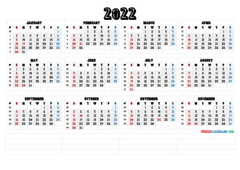 2022 Calendar Printable Free Blue Monday Start 2022 Blank Printable