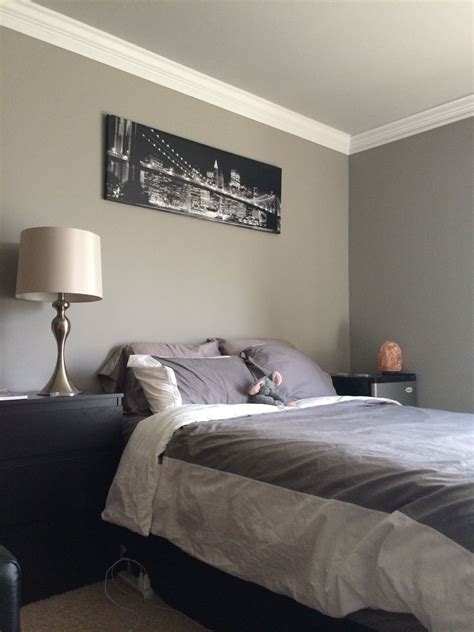 Gray Wall Bedroom With Gray Bedspread From Ikea Table Lamp Is From