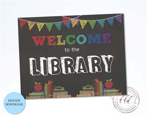 Printable Welcome Library School Sign Instant Download Chalkboard