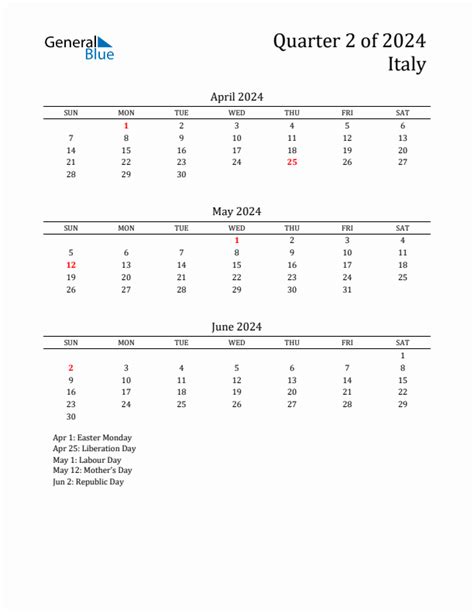 Q2 2024 Quarterly Calendar With Italy Holidays Pdf Excel Word