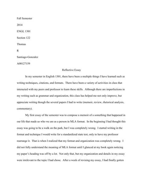 All the text in times new roman font; English 1301 Reflective Essay