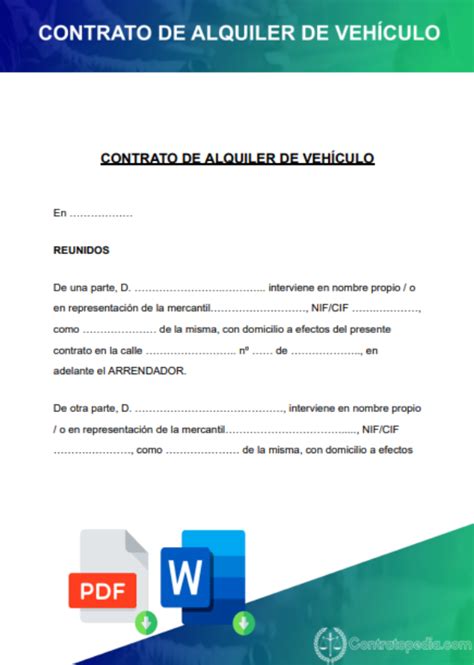 Contrato De Alquiler De Vehículo Para Descargar Word