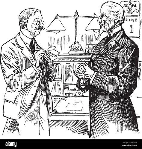 Two Men Talking To Each Other Vintage Line Drawing Or Engraving