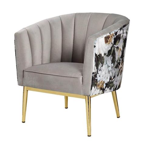 Acme Furniture Colla Gray Velvet And Gold Velvet Slope Arm Arm Chair