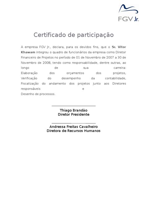 Certificado De Participação