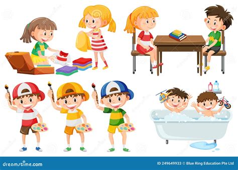 Set Of Children Doing Different Activities Stock Vector Illustration