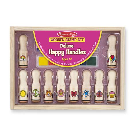 Melissa And Doug Deluxe Happy Handle Stamp Set 10 Stamps 5 Colored