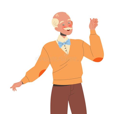 Mustached Man Pensioner Character Dancing To Music Engaged In Hobby Activity On Retirement
