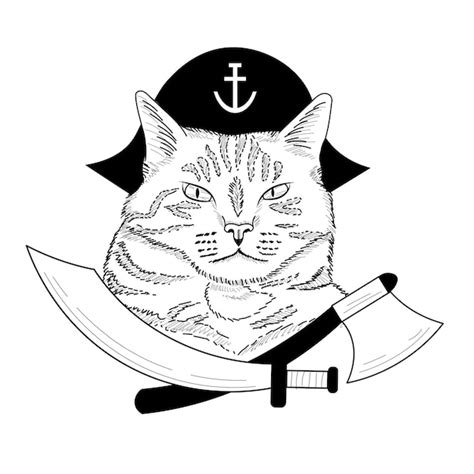 Premium Vector Hand Drawn Cat Pirate Head