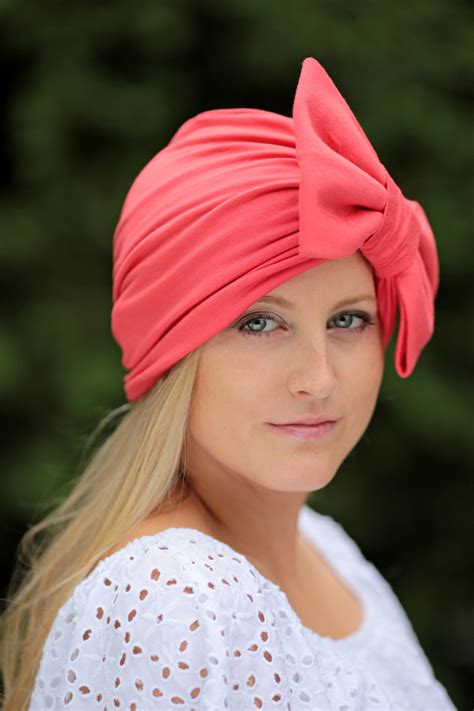 coral turban headwrap with bow women s hair turbans etsy