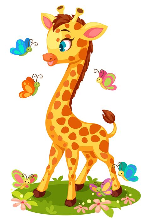 Download The Cute Giraffe Playing With Butterflies 618957 Royalty Free