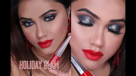 Holiday Glam Black Smokey Eyes With Red Lips Makeupbyazmeree Youtube