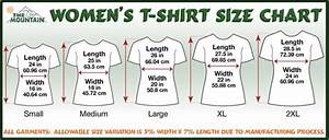 Size Information For The Mountain T Shirts Tank Tops