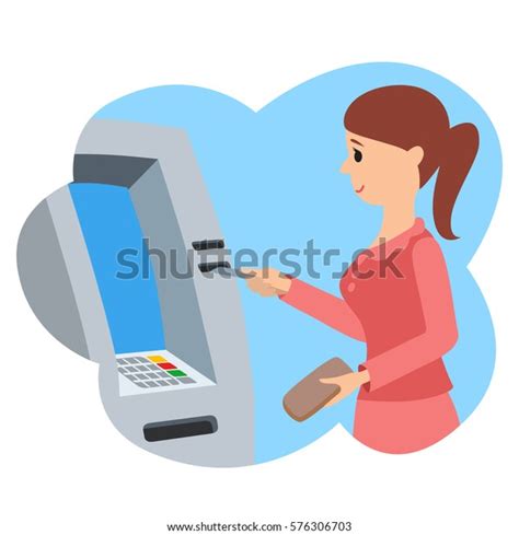 Woman Using Atm Machine Vector Illustration Stock Vector Royalty Free
