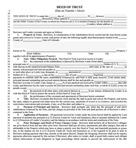 10 Sample Deed Of Trust Forms Sample Templates
