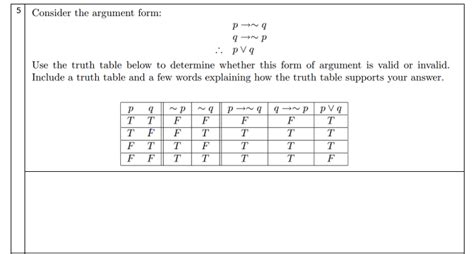 Solved 5consider The Argument Form Use The Truth Table
