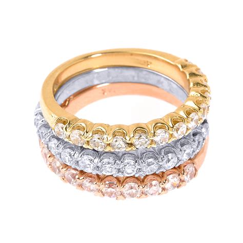 14k Tri Color Gold Diamond Stackable 3 Piece Wedding Ring Set
