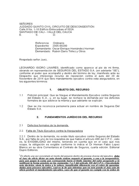 Modelo Recurso De Reposicion Contra Autos De Juzgado 5 Ccd Cali Pdf