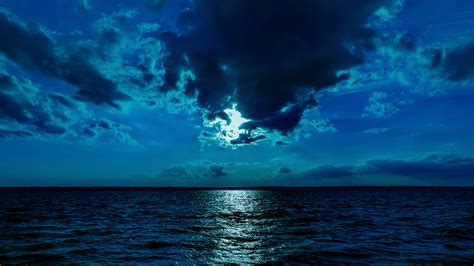 Night Moon Sea Sky Blue Hd Wallpaper Kde Store