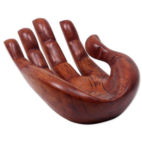 Unicef Market Signed Handcarved Wood Hand Sculpture From Bali