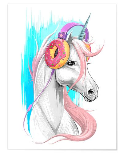 Lassen sie das kind sein persönliches einhorn färben und auf eine magische reise gehen! Unicorn with headphones Posters and Prints | Posterlounge ...