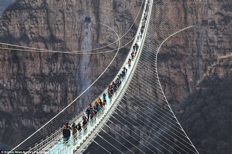 Worlds Longest Glass Bridge Opens In China At 755ft High Daily Mail