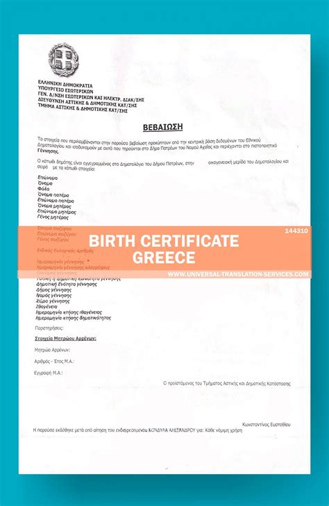 Translation Greece Birth Certificate For 15 — Same Day Delivery