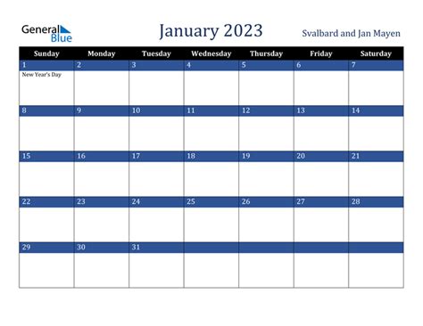 January 2023 Calendar With Svalbard And Jan Mayen Holidays