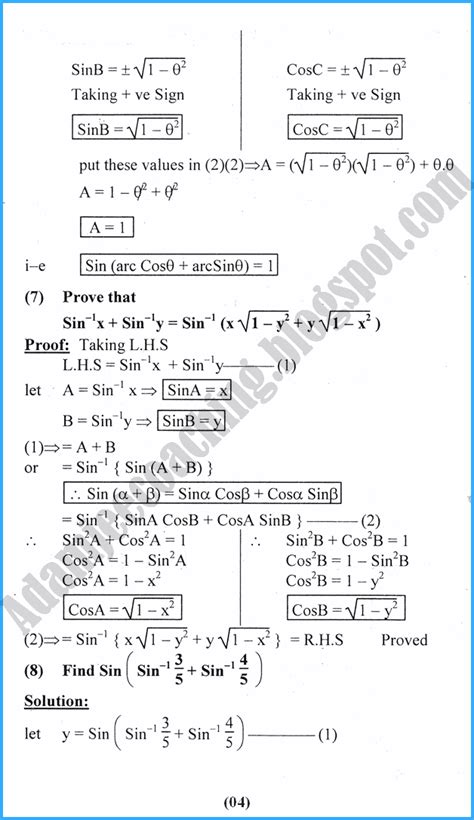 Performing operations of addition, subtraction , multiplication and division for numbers and state the answer in the given specific significant figures figures example 1. Adamjee Coaching: Inverse Trigonometric Functions and ...