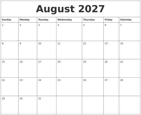 August 2027 Printable November Calendar