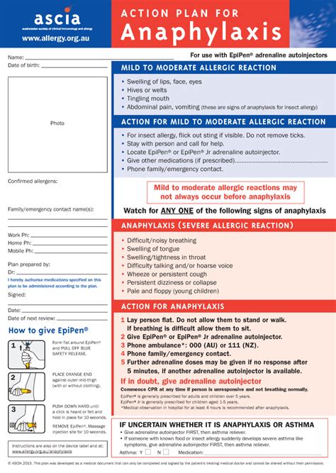 Asthma And Anaphylaxis Action Plan Catch Training