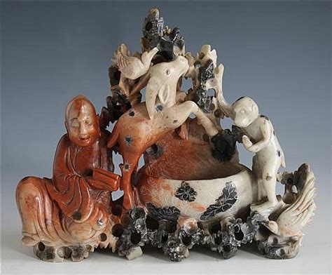 Lot A Late Qing Chinese Carved Soapstone Figural Group Late 19th