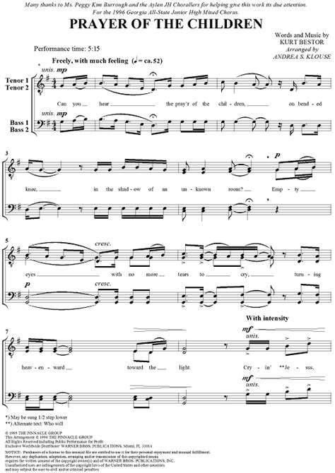 Anyone who's worked with me knows that i don't endorse a lot of restriction on what kids are allowed to sing. Prayer of the Children (TTBB) | Prayers, Music for kids, Digital sheet music