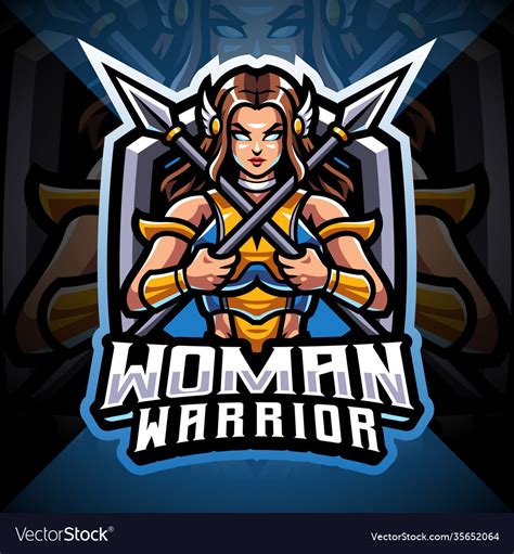 Women Warrior Esport Mascot Logo Design Royalty Free Vector