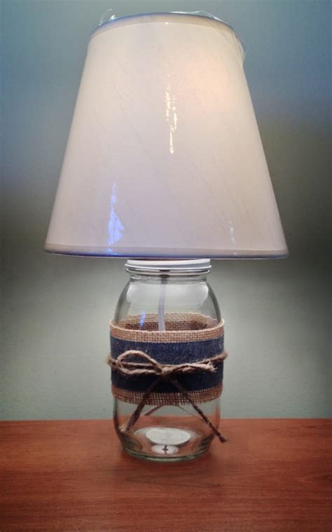 Mason Jar Table Lamp With Burlap And Denim Wrap Small Table