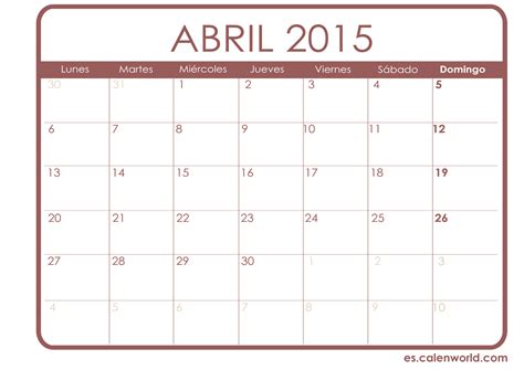 Calendario Abril 2015 Calendarios Para Imprimir