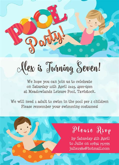 Swimming Pool Party Invitation From £080 Each