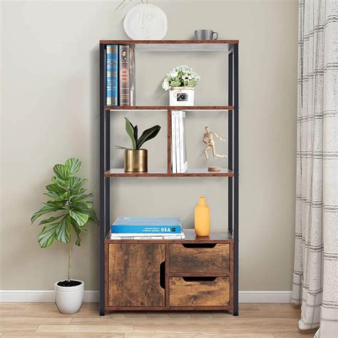 Industrial Bookcase With Cabinets Home Office 3 Tier Freestanding Sto