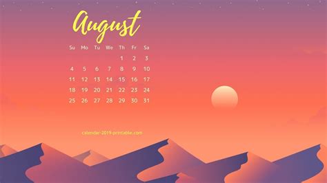 Free Download August 2019 Calendar Images For Desktop Background
